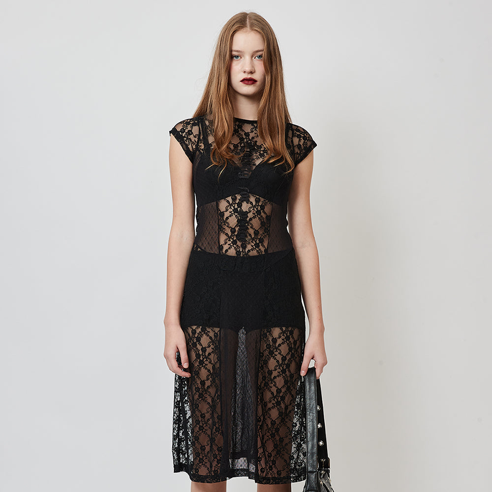 LACE FLARE DRESS_BLACK