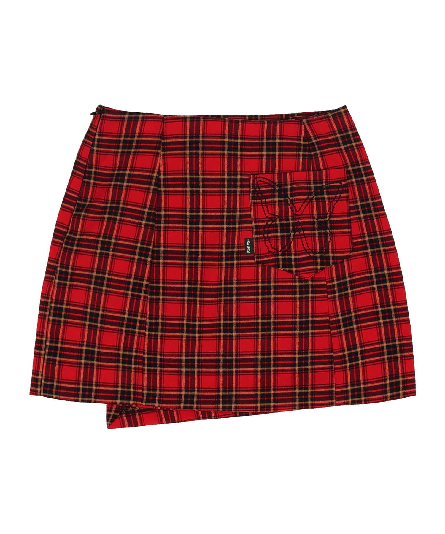 [NF] CHECK BUCKLE WRAP SKIRT (RED)_F23ZC858