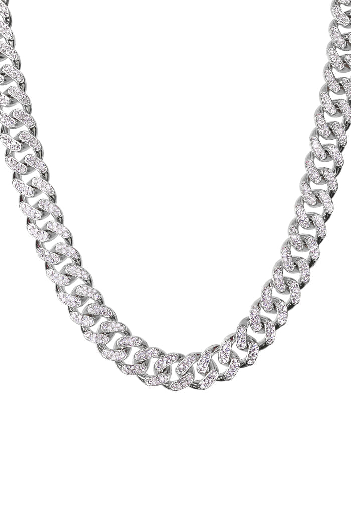 Lenin Stone Cubic Chain Necklace-Silver