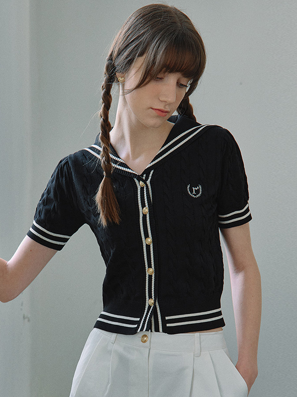 SAILOR HALF SLEEVE CARDIGAN BLACK