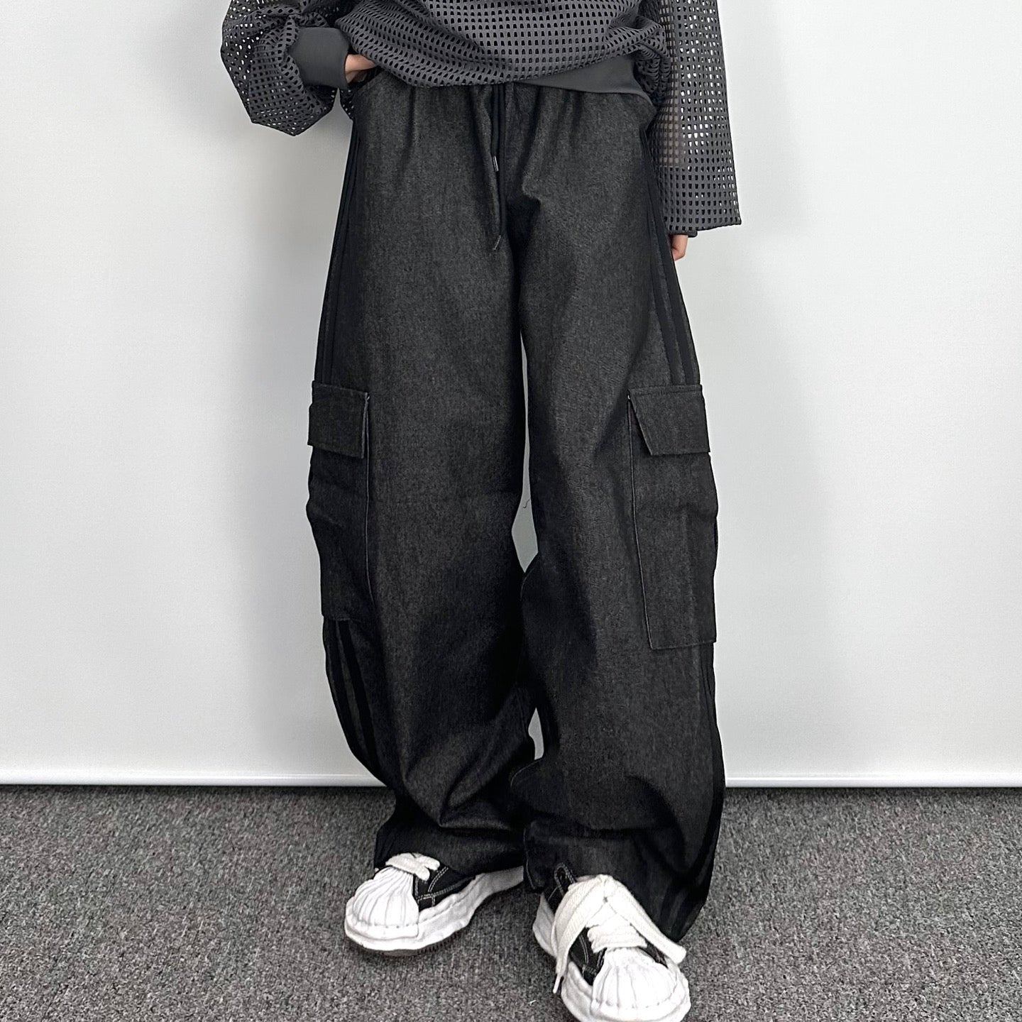 denim cargo track pants