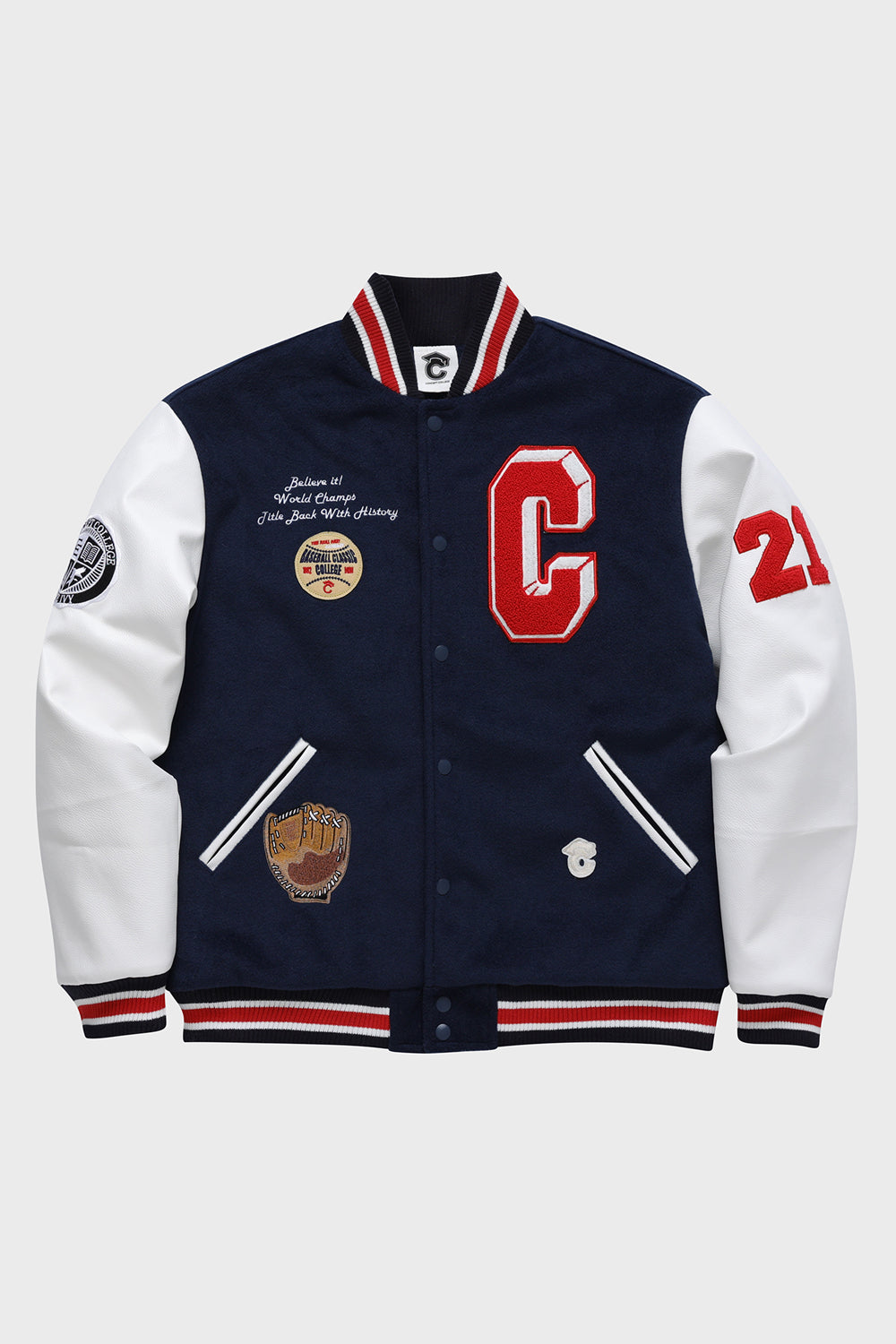 Grand Baseball Navy & White Unisex Varsity Jacket