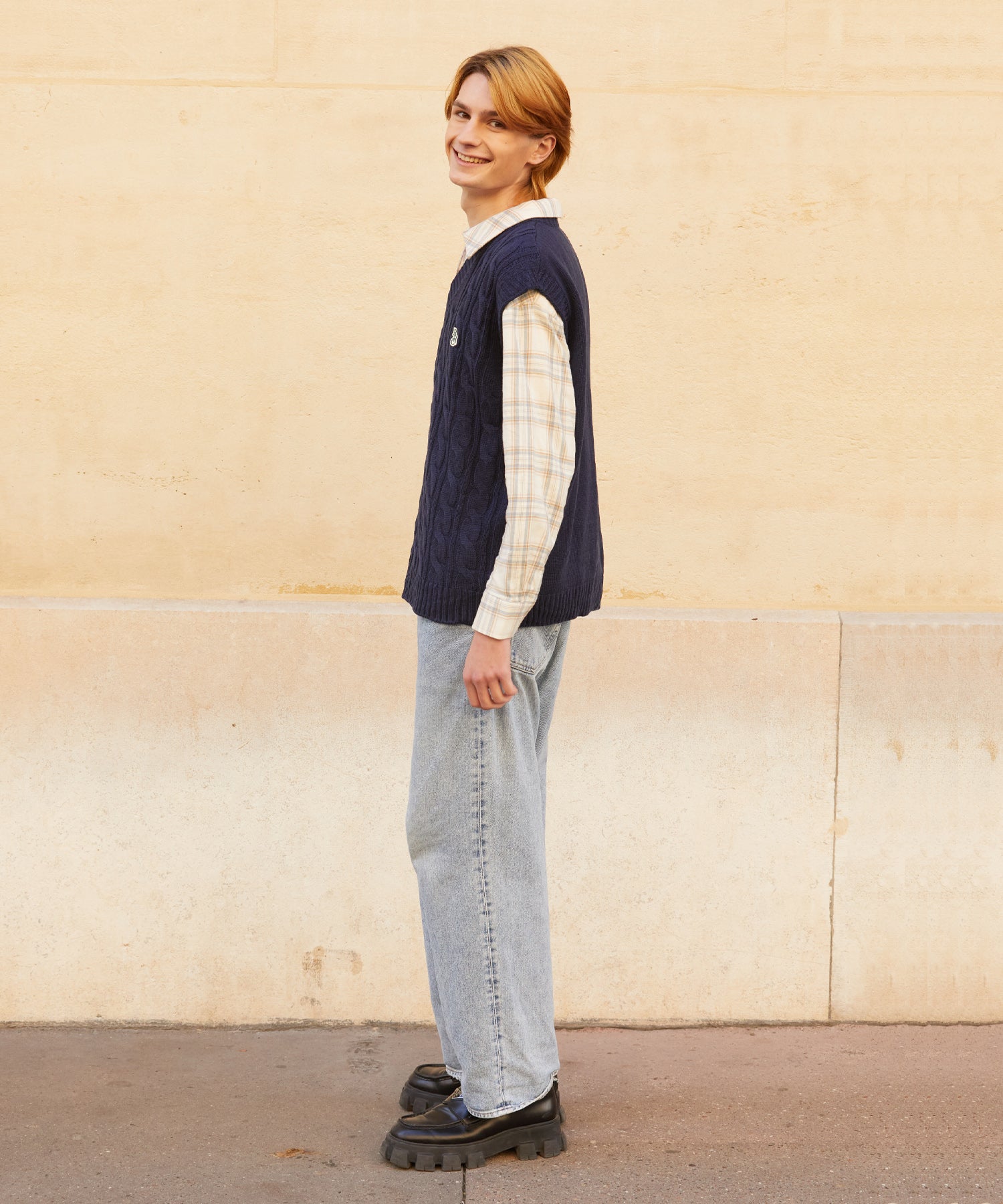 RCH mark oversize knit vest navy