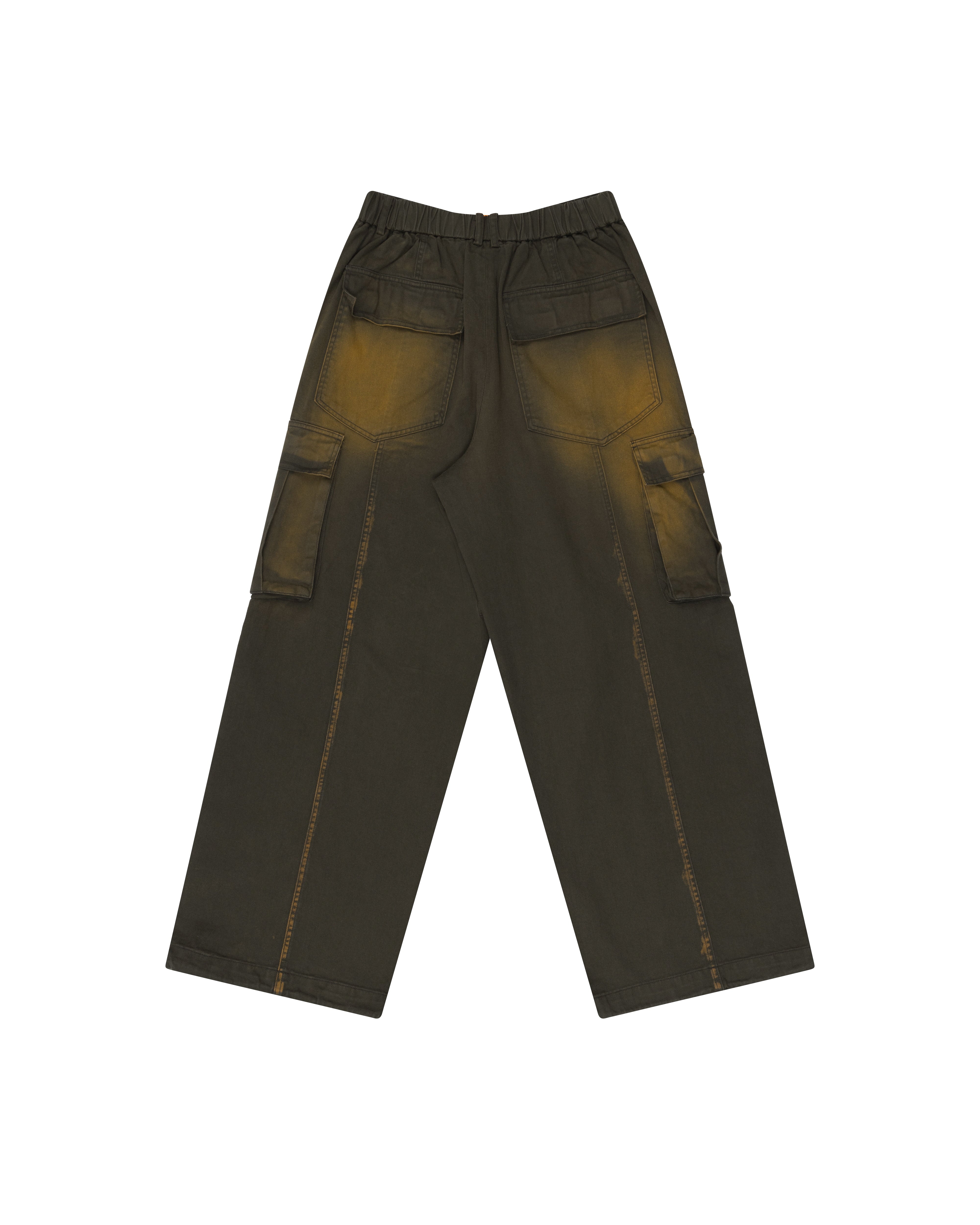 Knee Pin-tuck Wide Cargo Pants (Washed Khaki)