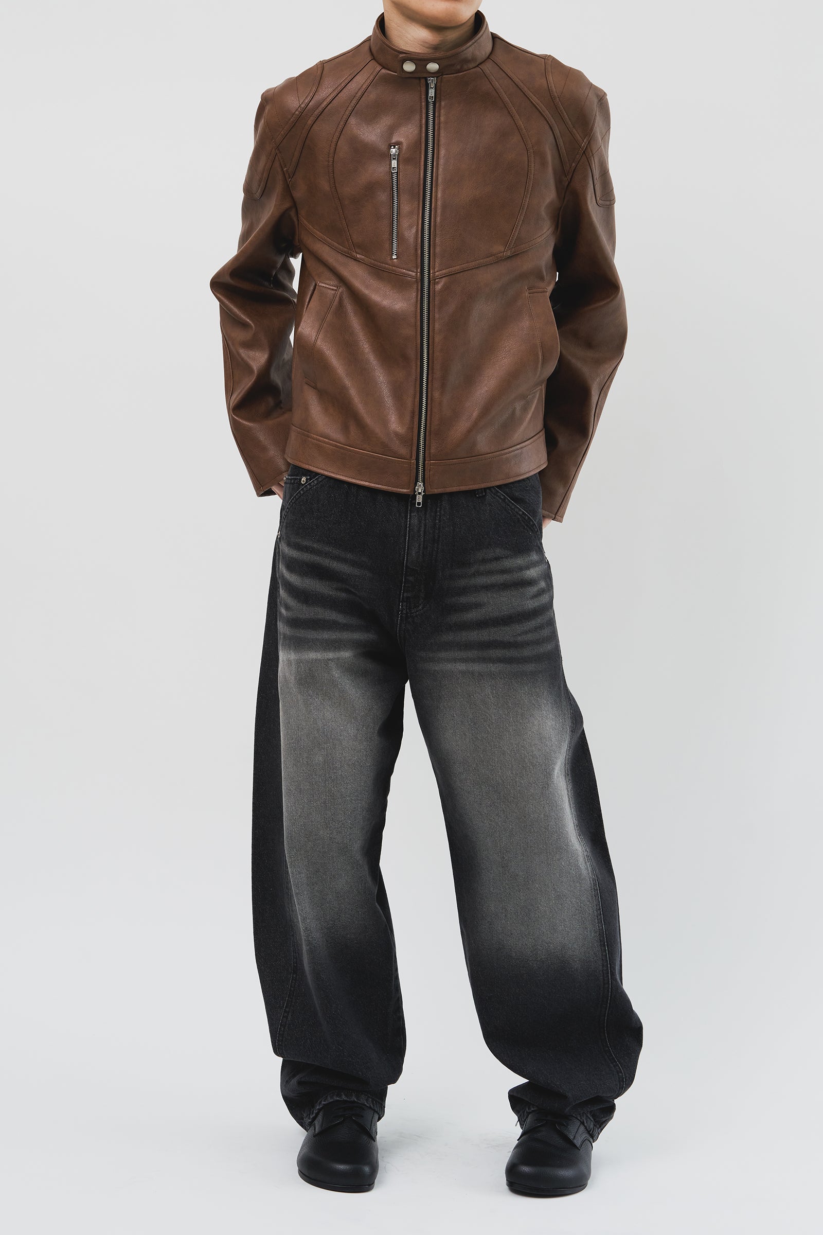 Clan Biker Leather Jacket (2color)