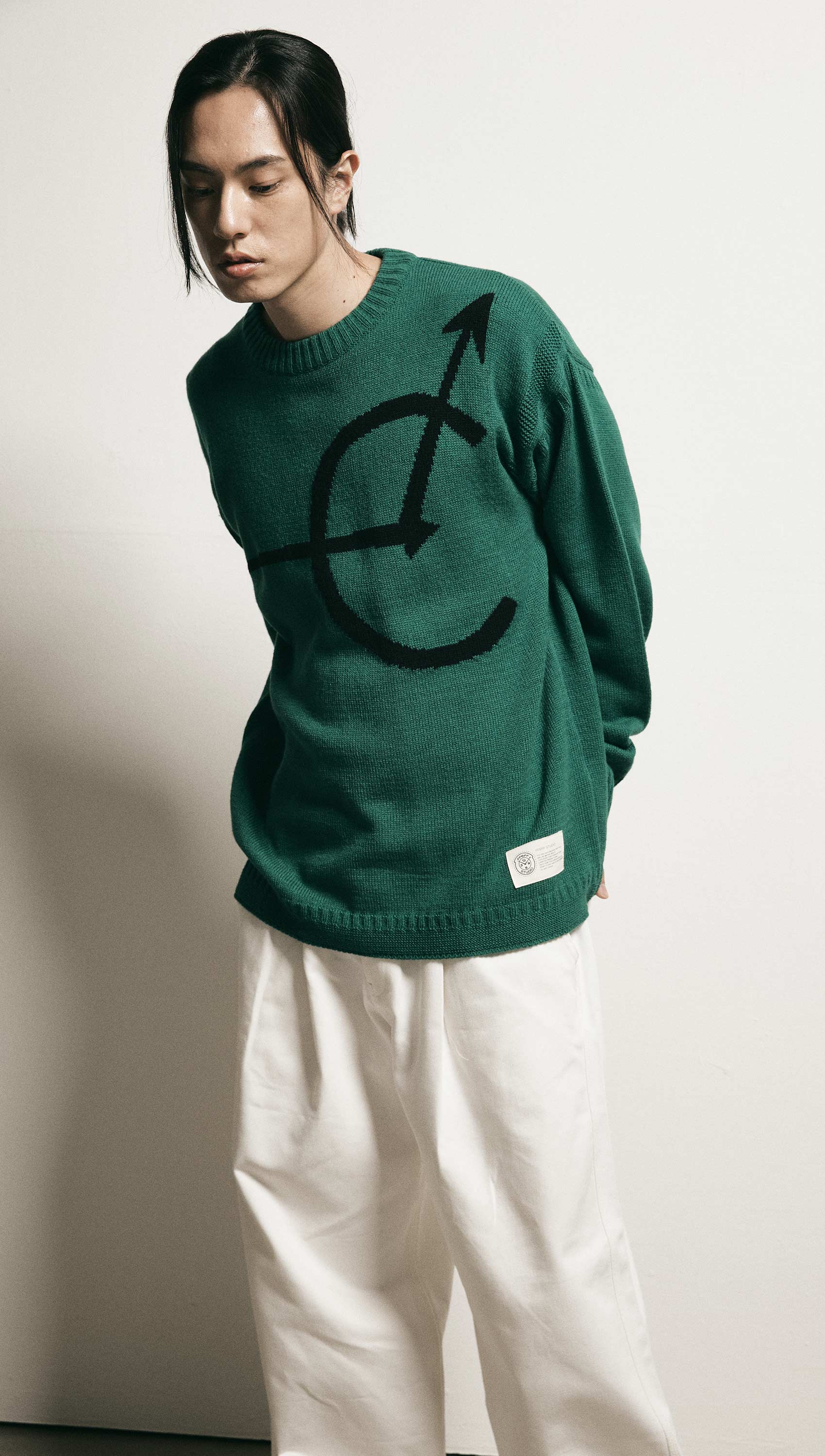 Signature logo round wool pullover (Green)