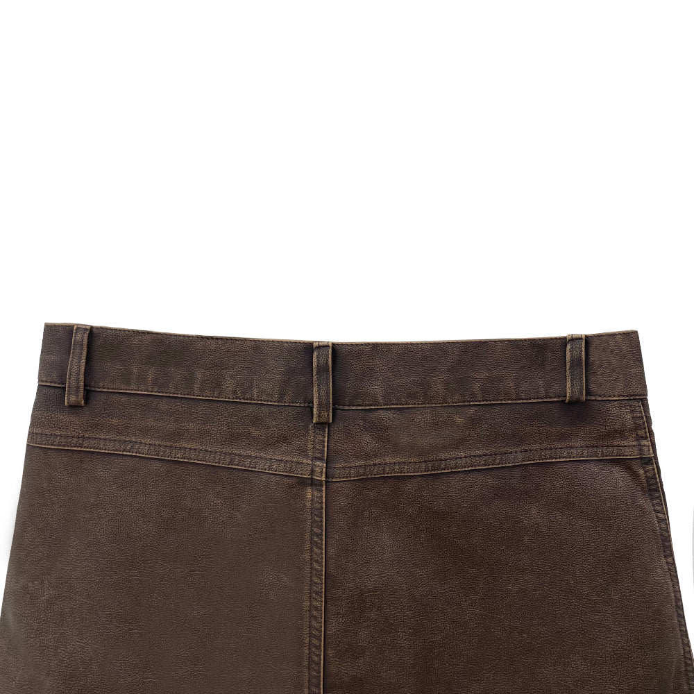 Vintage washing leather low-rise mini skirts (2 Color)