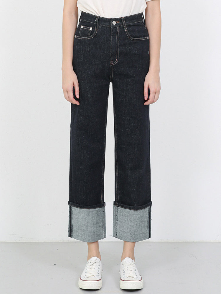 W76 ROLL-UP WIDE DENIM PANTS