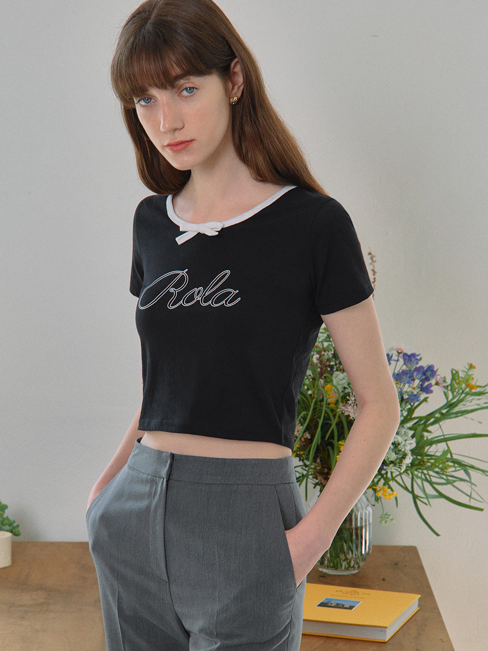 ROLA RIBBON NECK HALF T-SHIRTS BLACK