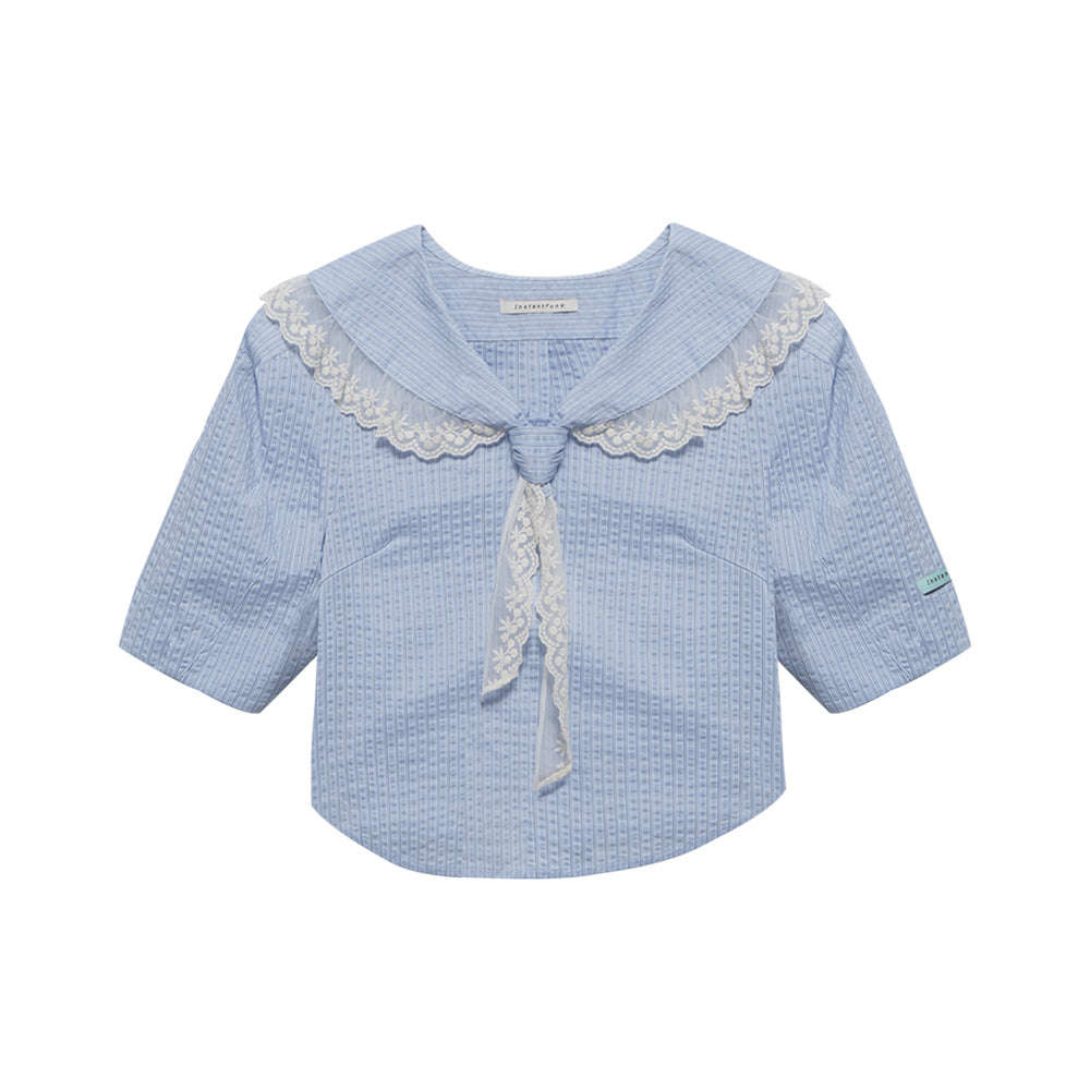 Sailor-collar puff-sleeve blouse