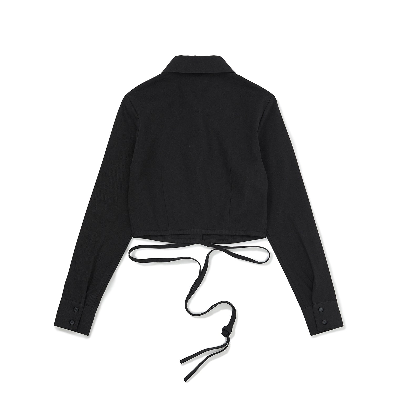 クロップレースアップリボンシャツ / Crop Lace-Up Ribbon Shirt [BLACK]