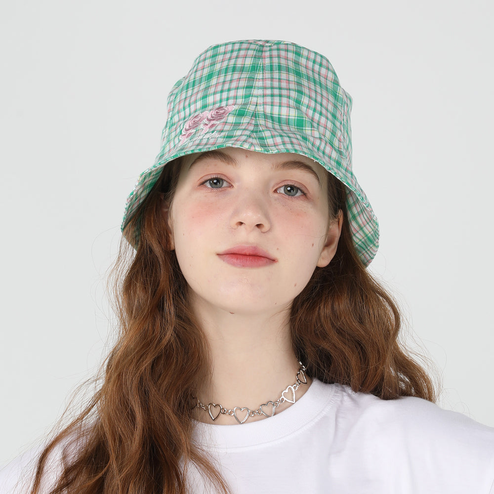 Twin rose check bucket [Green]