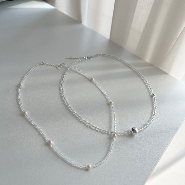 cct Silver 925 Fresh Water Pearl Transparent Crystal Choker Silver Necklace