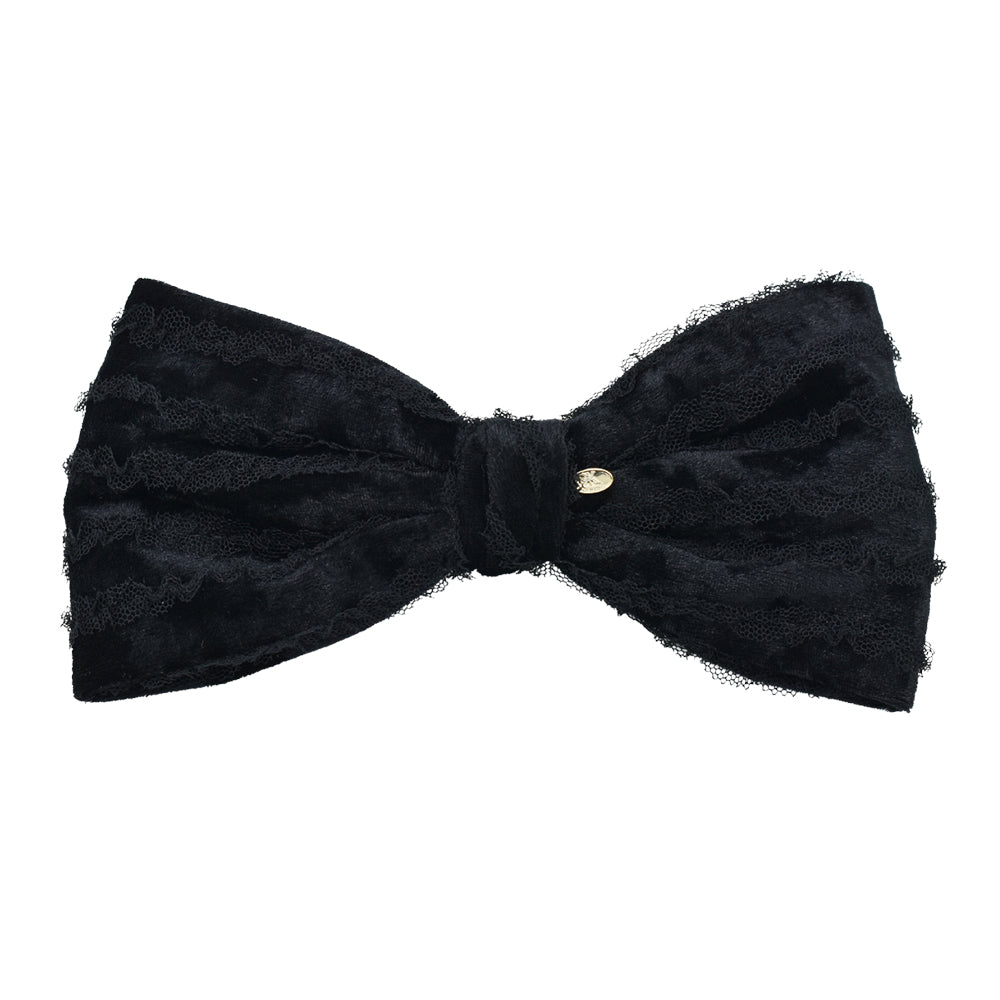 Lace Trim Velvet Bow Hairpin