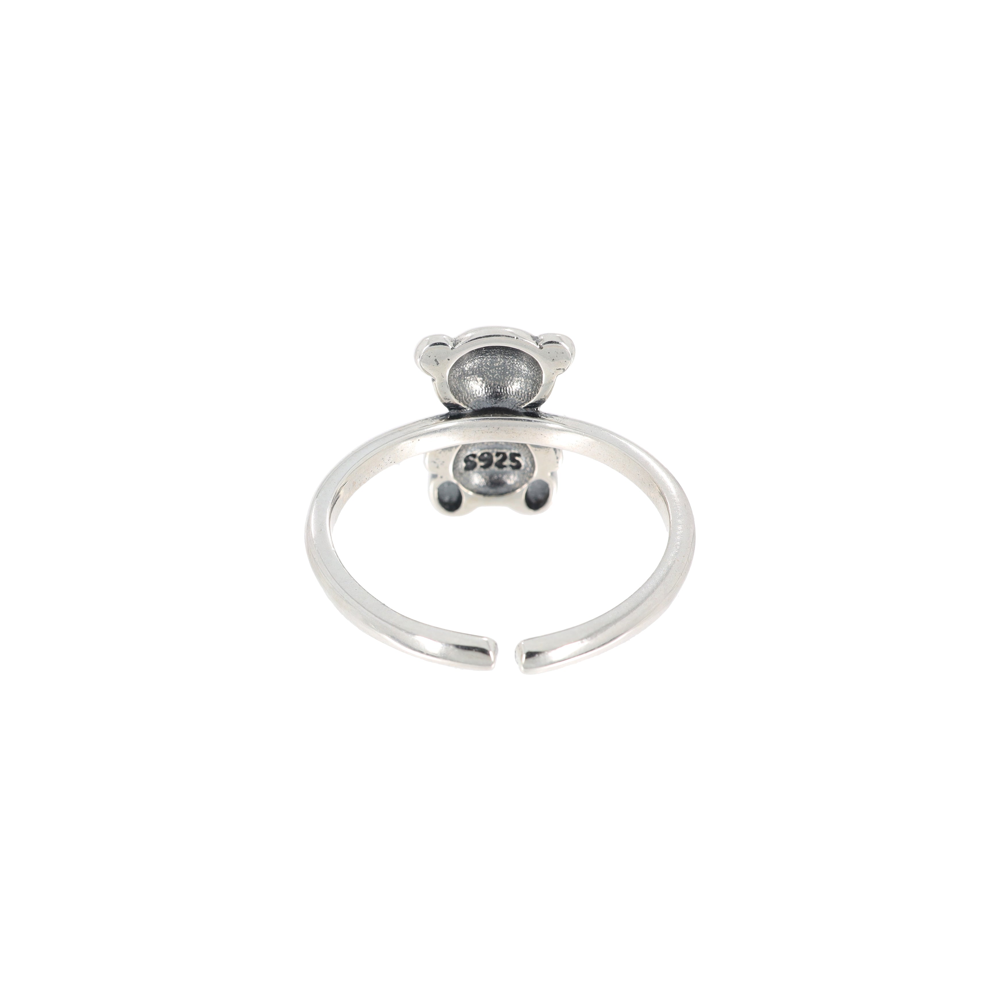 Ribbon Teddy Bear Silver Ring