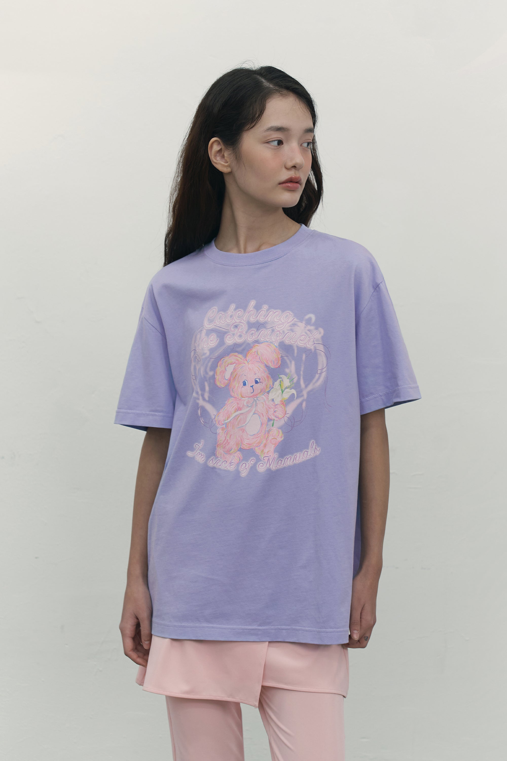 WITTY BUNNY BOUQUET GIRL T-SHIRT [LIGHT LAVENDER]