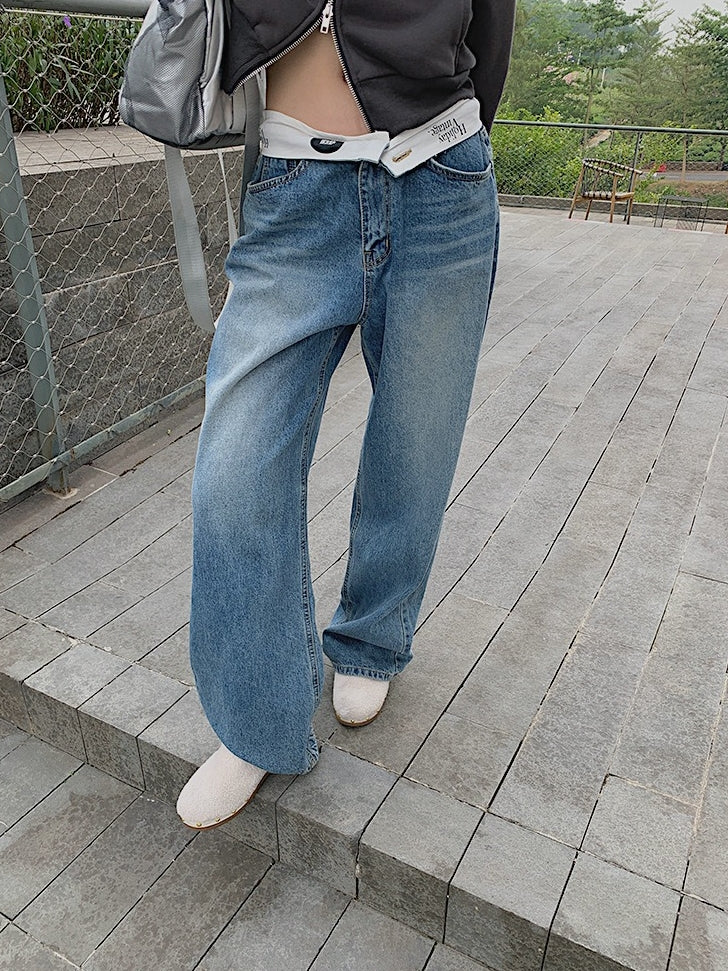 lettering denim trousers