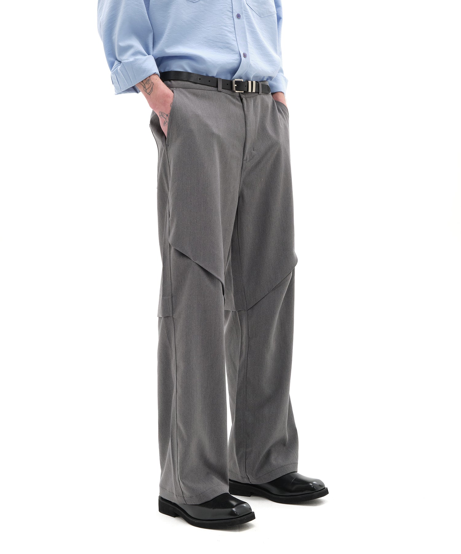 Pleats Wide Slacks_Gray