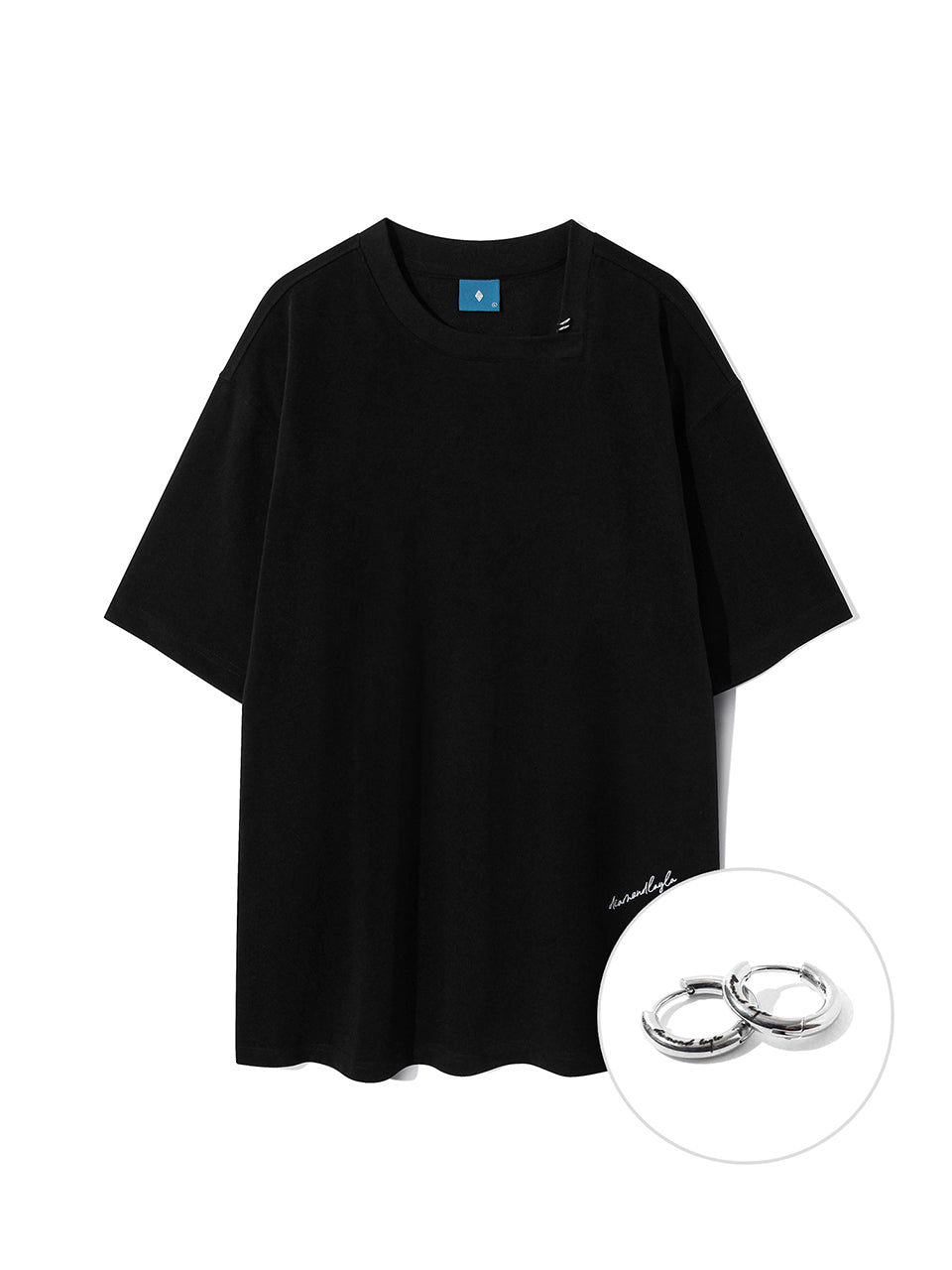 Curved Neck Logo Short Sleeve T-shirt T75 Black