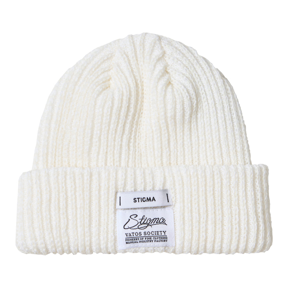 VATOS SOCIETY EMBROIDERED BEANIE WHITE / BLACK