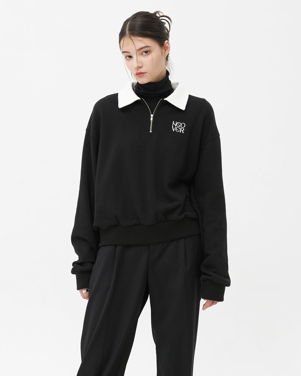 TYPO LOGO HALF ZIPUP SWEATSHIRT-BLACK