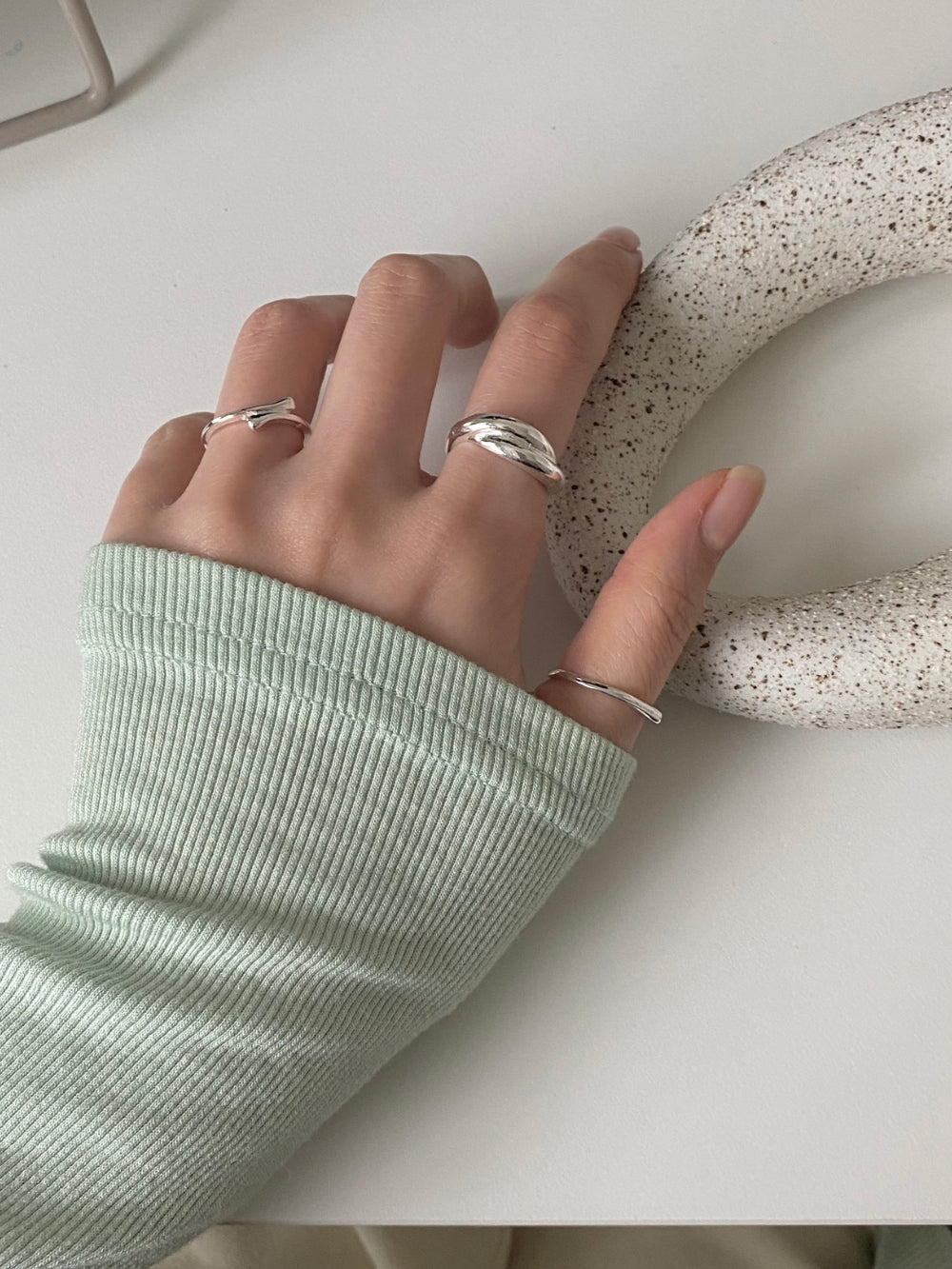 [5 set] sky bold layered ring set / 2 colors