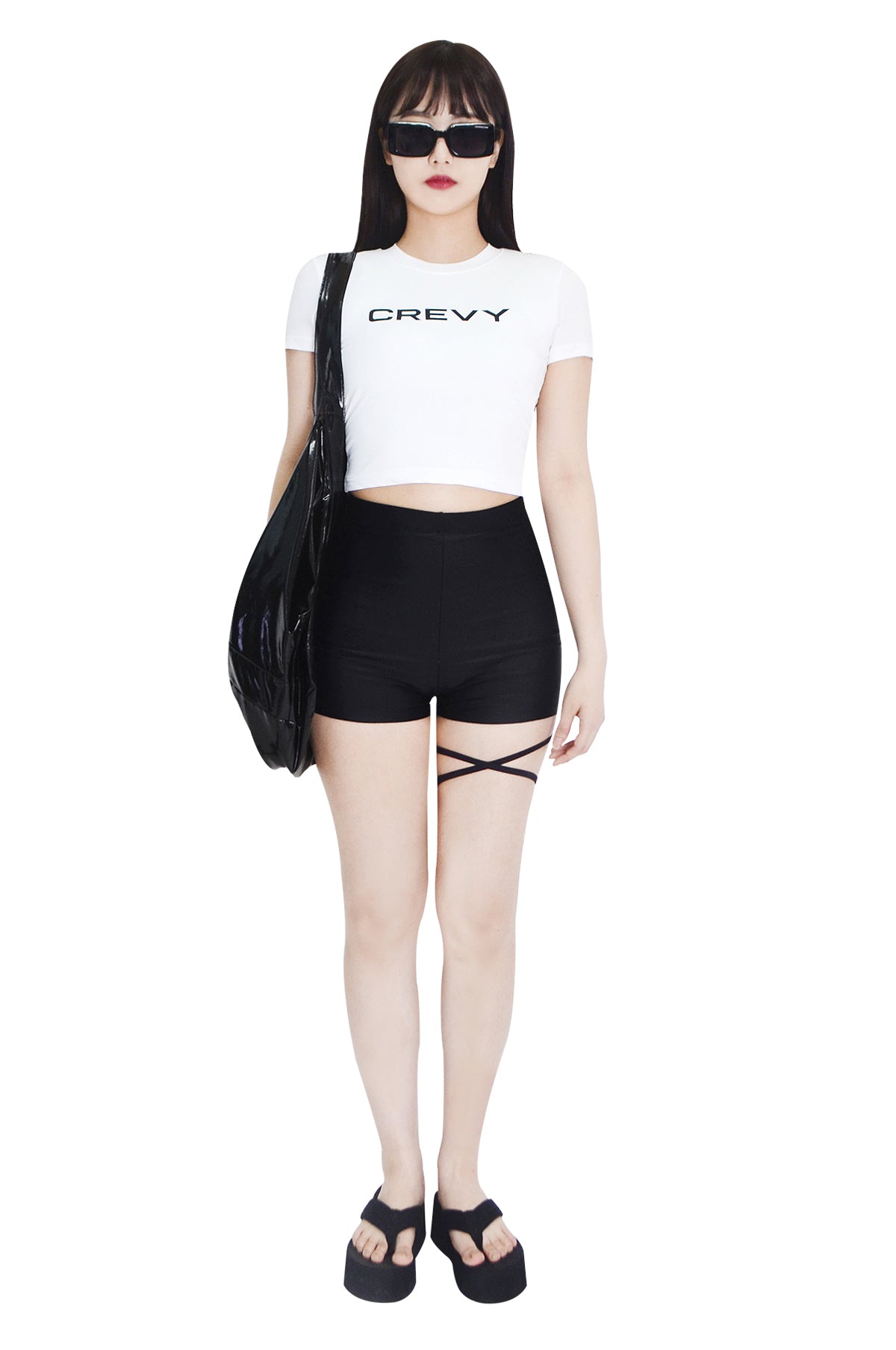 crevy logo crop spandex short sleeve tee (white)