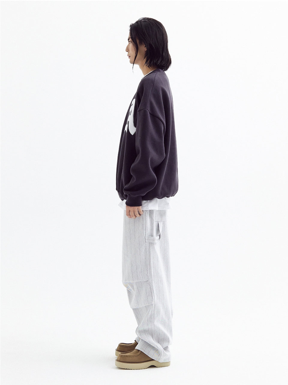 Stripe parachute denim Pants White