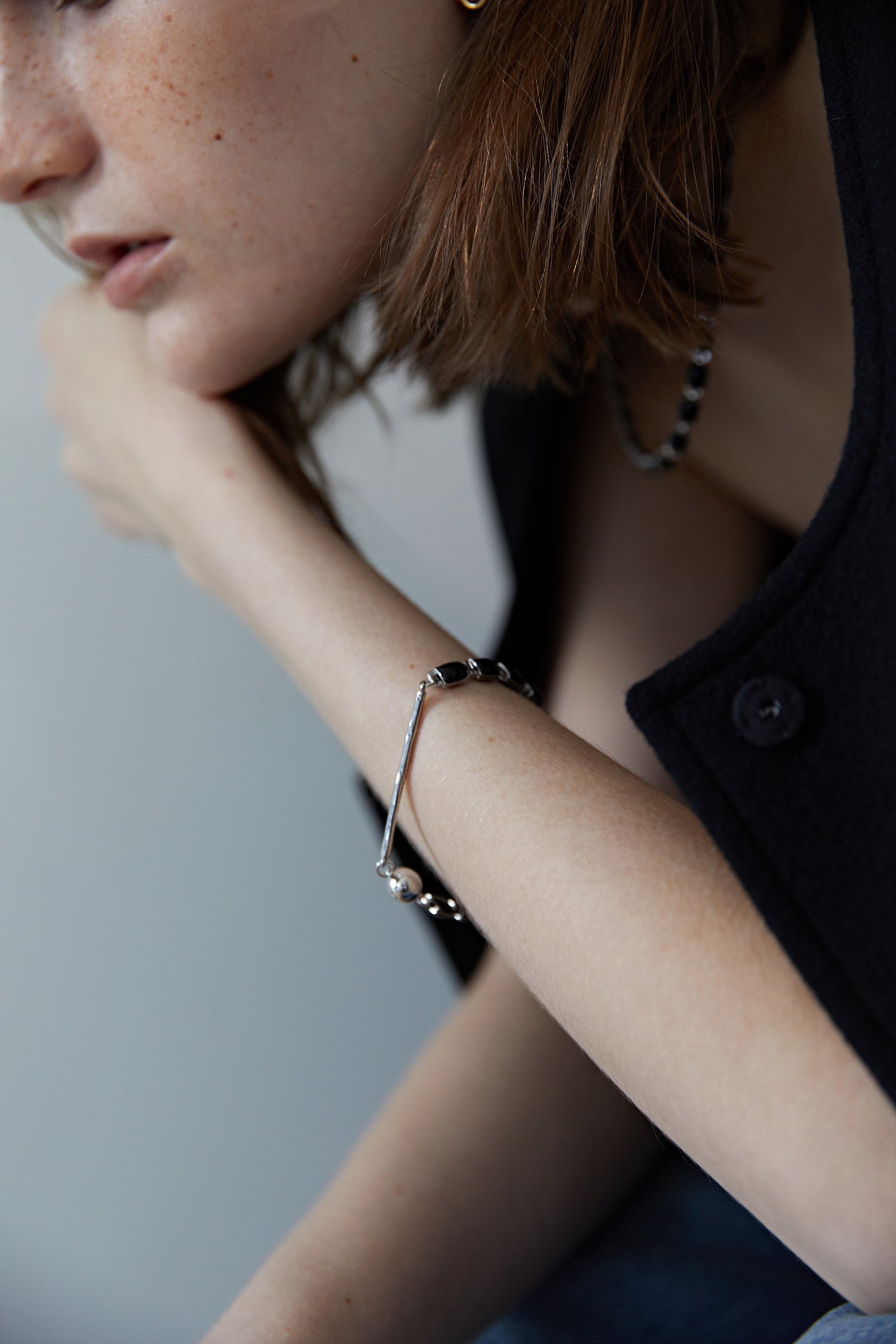 Black square chain bracelet - silver