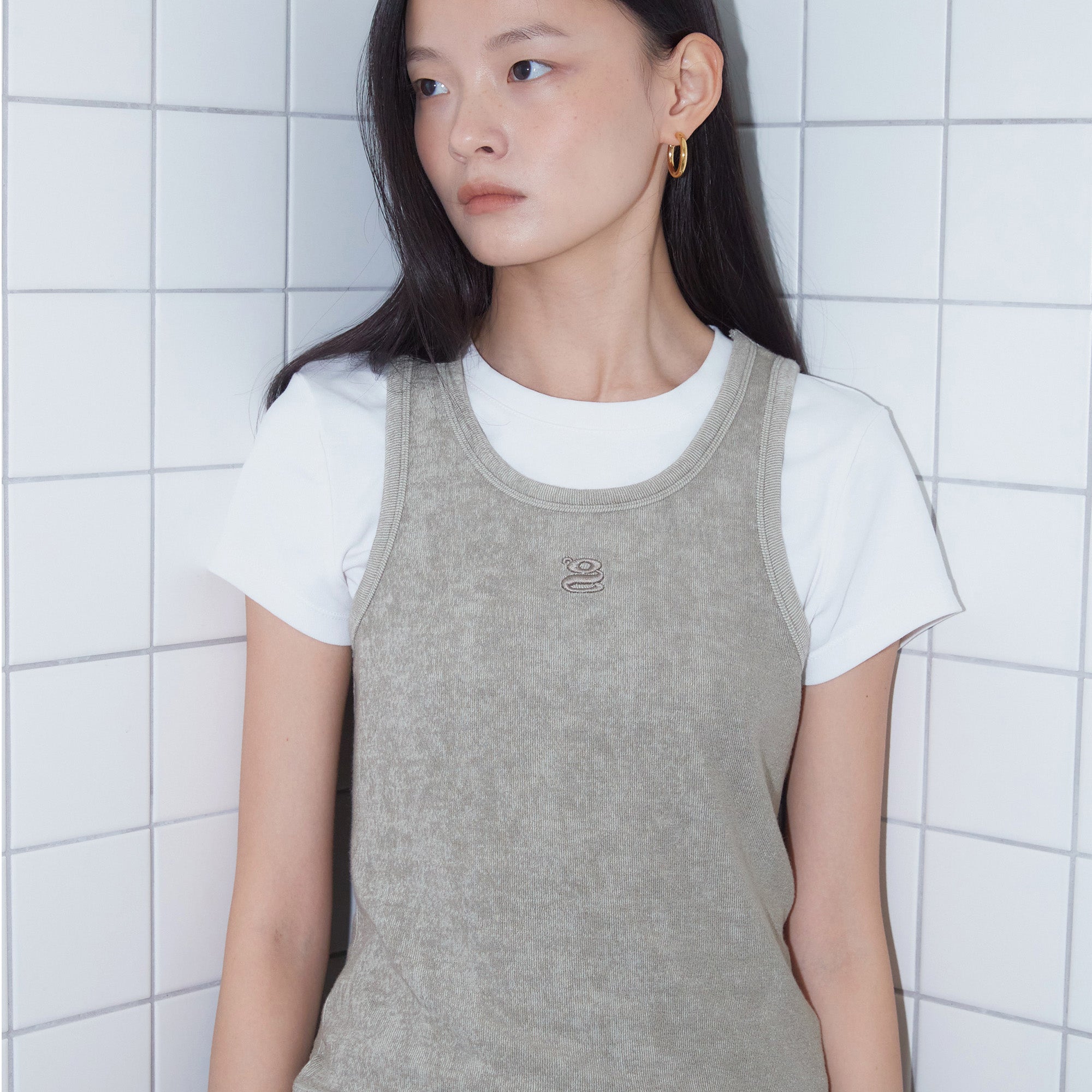 LAYERED SLEEVELESS_KHAKI GRAY