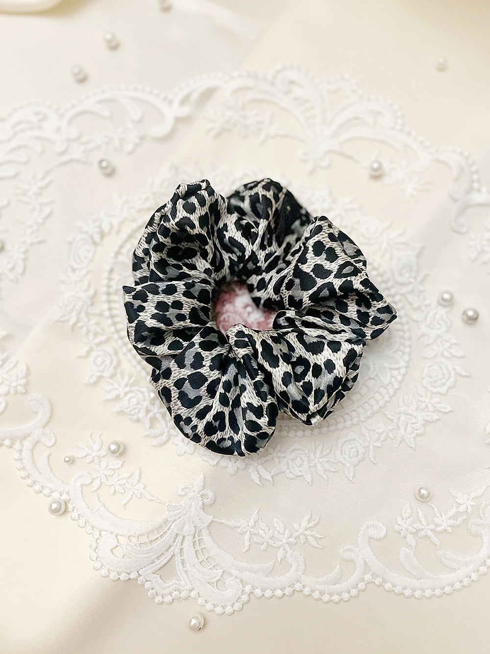 Leopard Printing Satin Hair Scrunchie (5color)