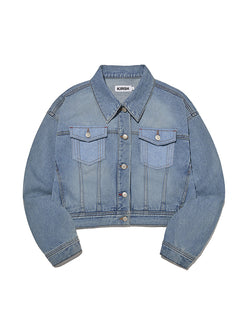 UNI WASHING CROP DENIM JACKET [BLUE]