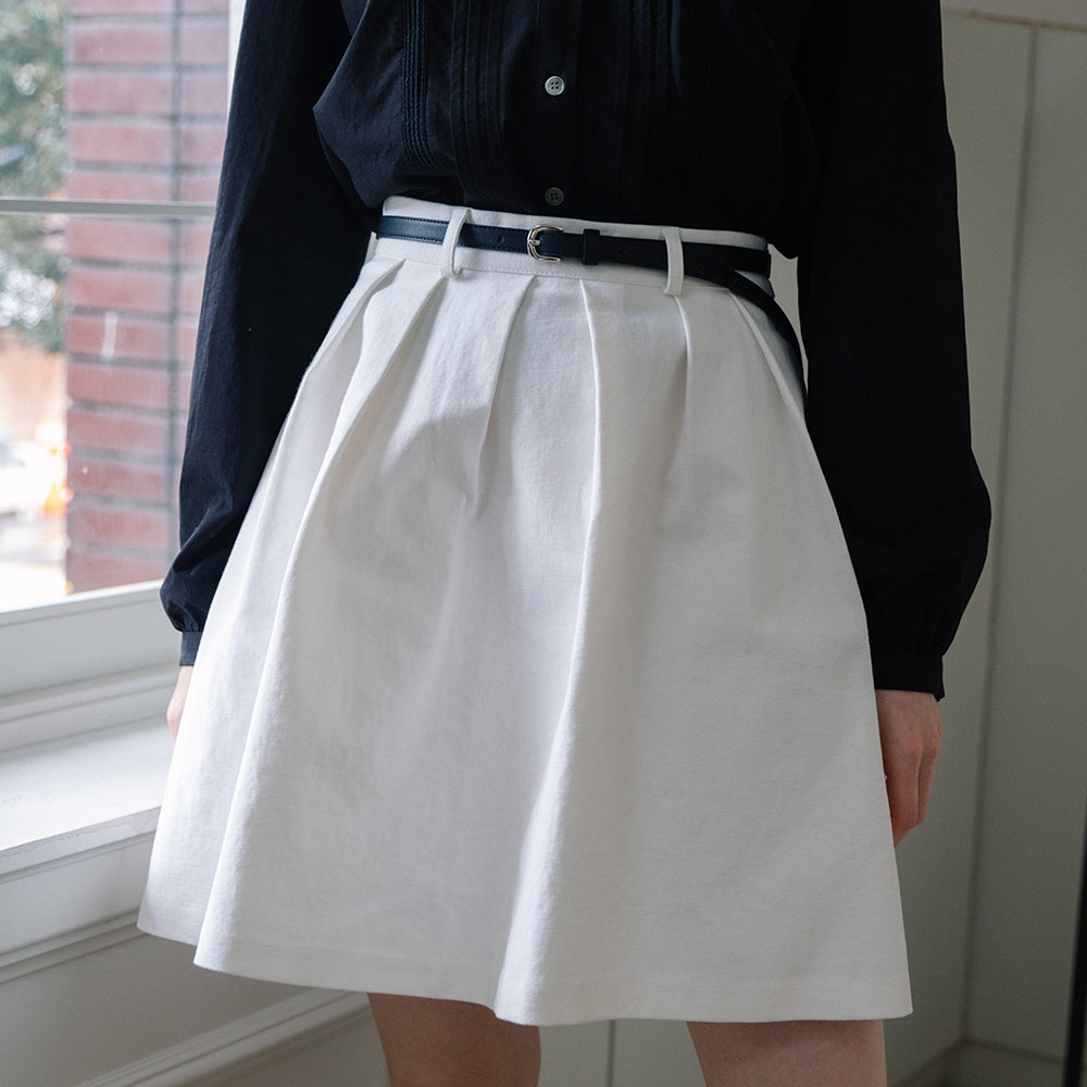 Belt Pleats Skirt - Ivory