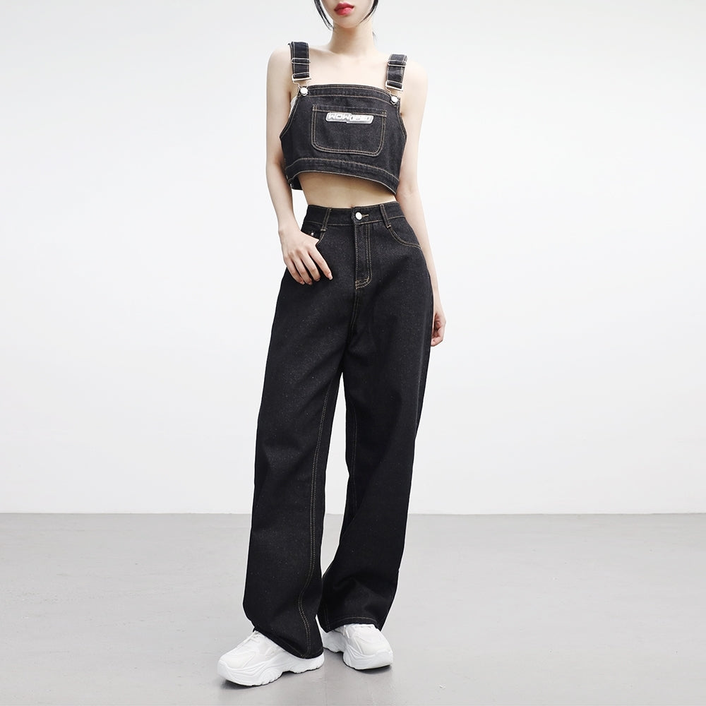 Pocheron Cropped Suspenders Denim Two Piece