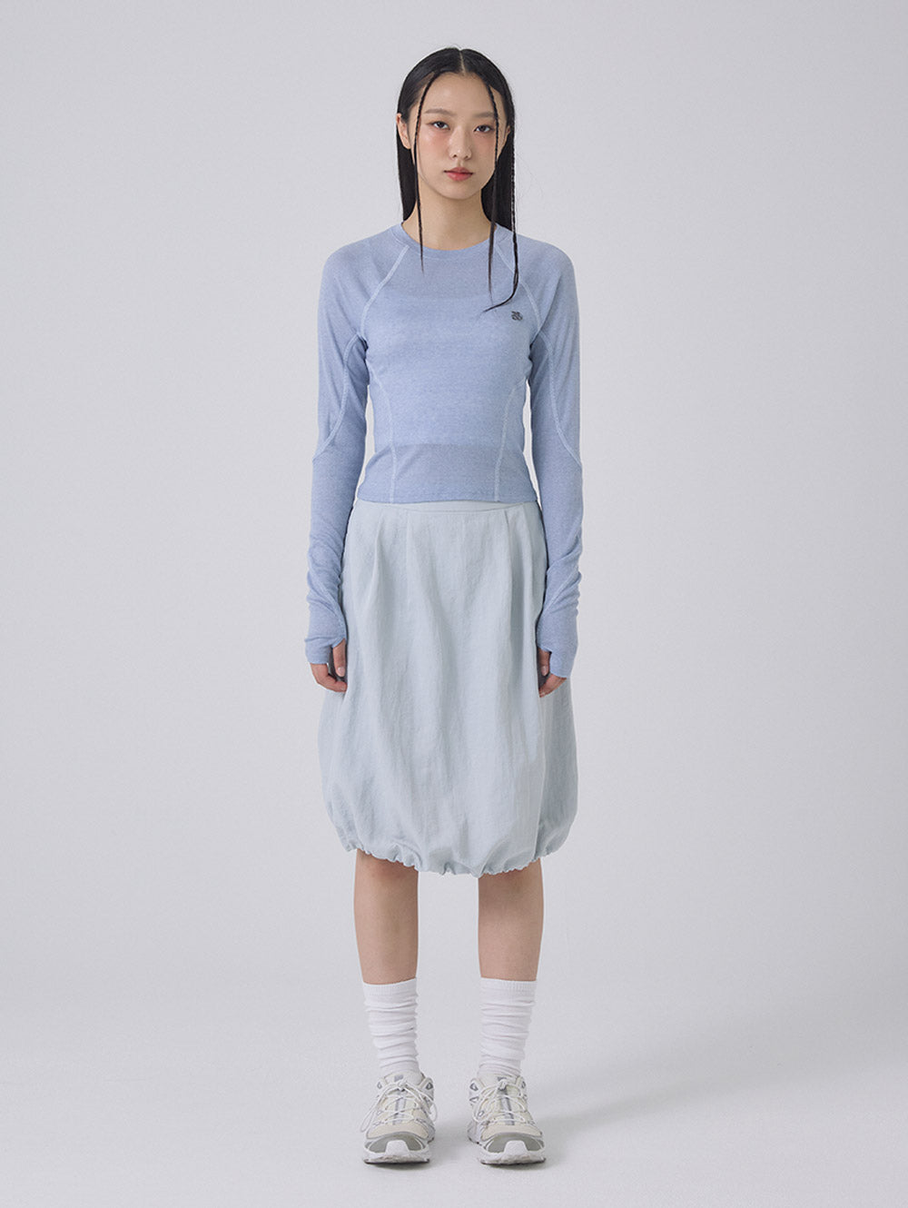 CURVED STITCH FITTED TOP [BABY BLUE]