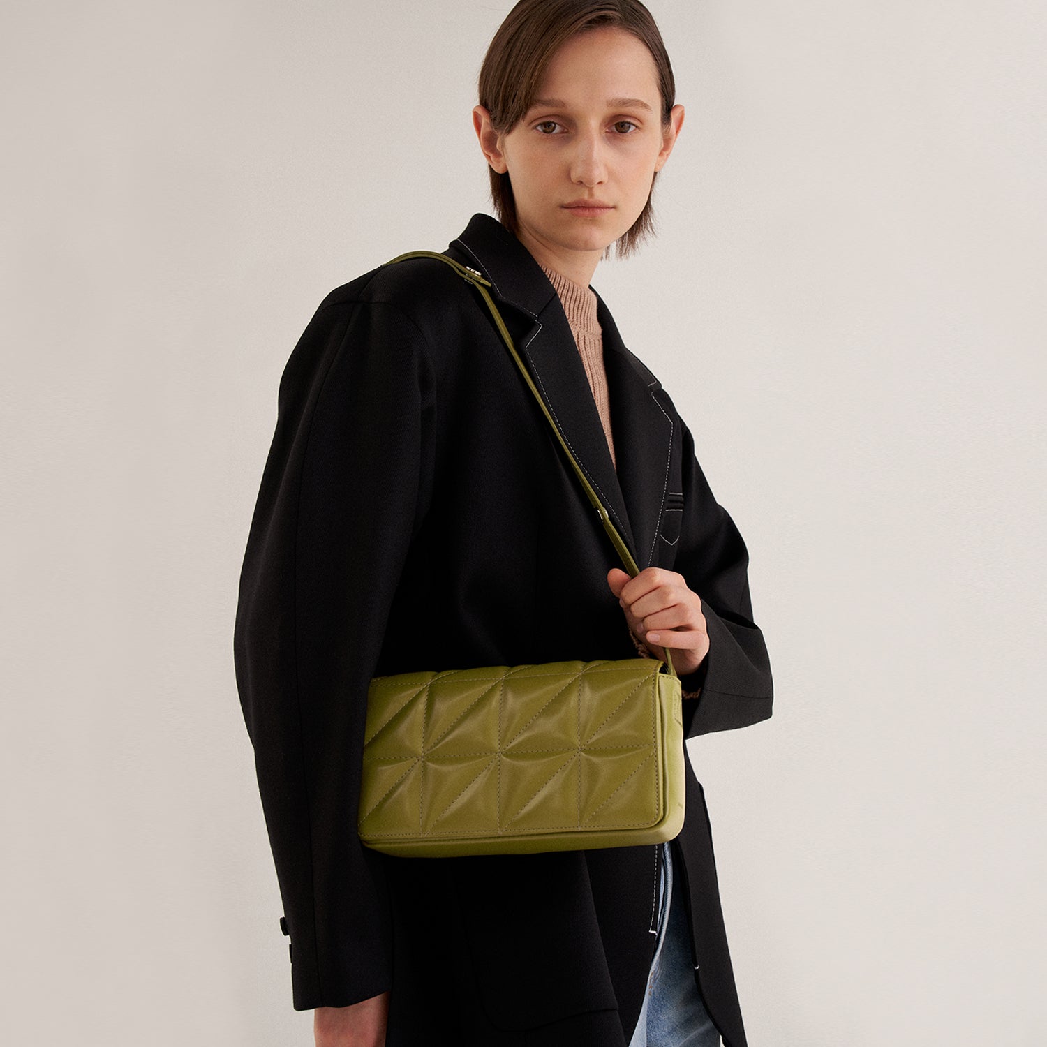 QUILTED FLAP BAG_OLIVE