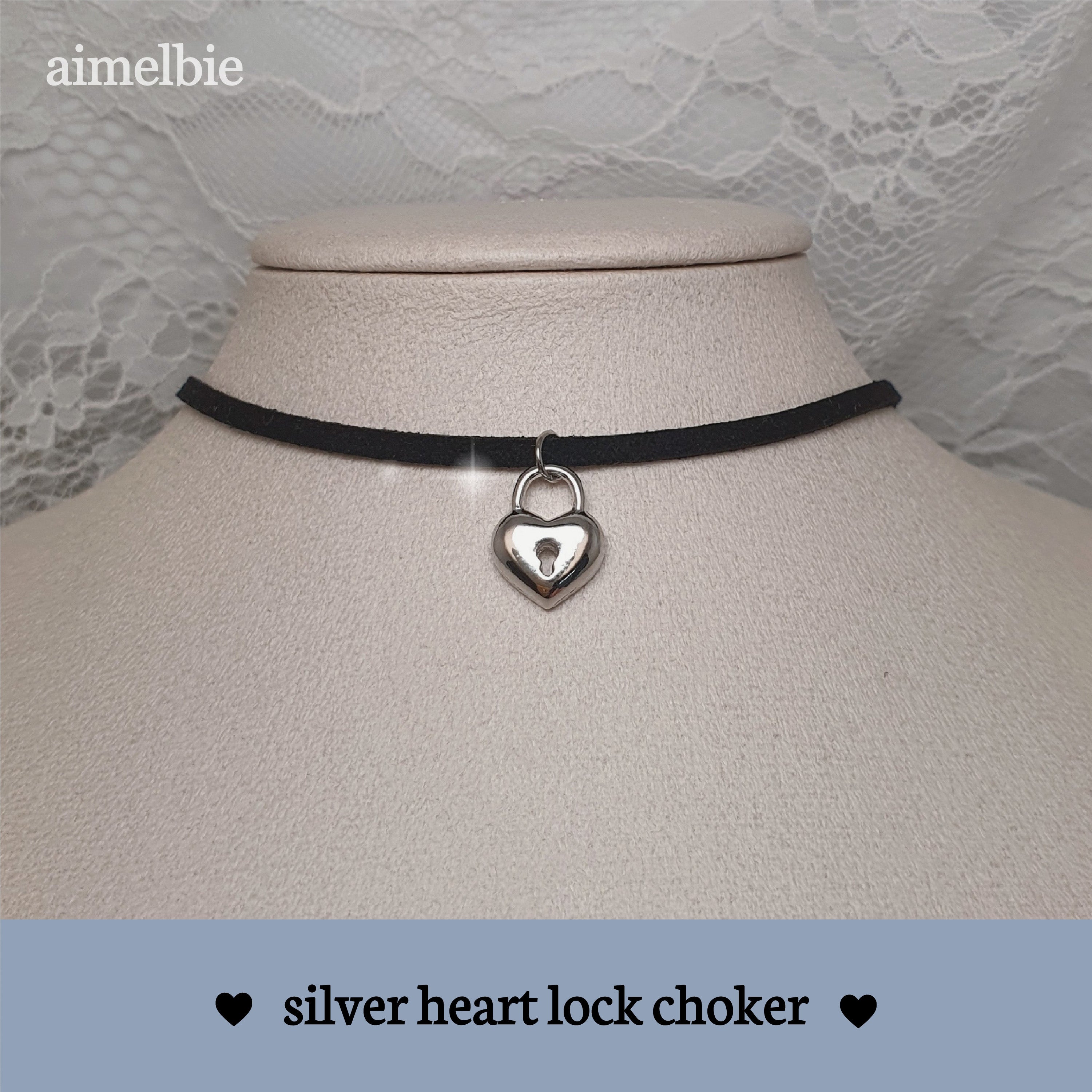 Silver Heart Lock Choker Necklace