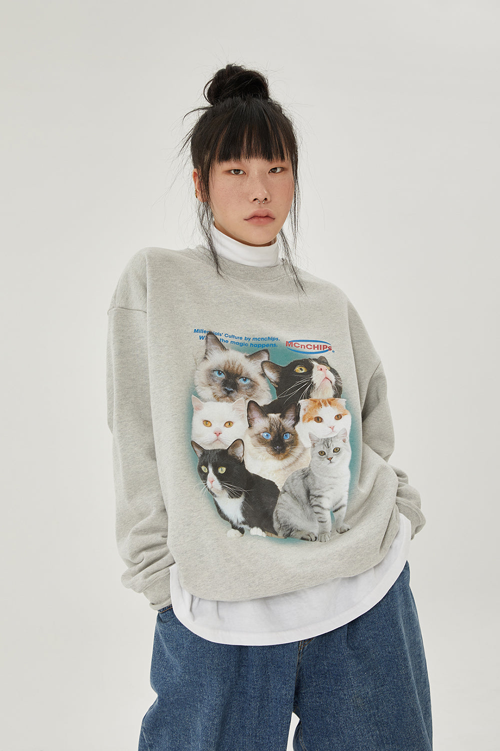 Cat squad goals crewneck [grey]