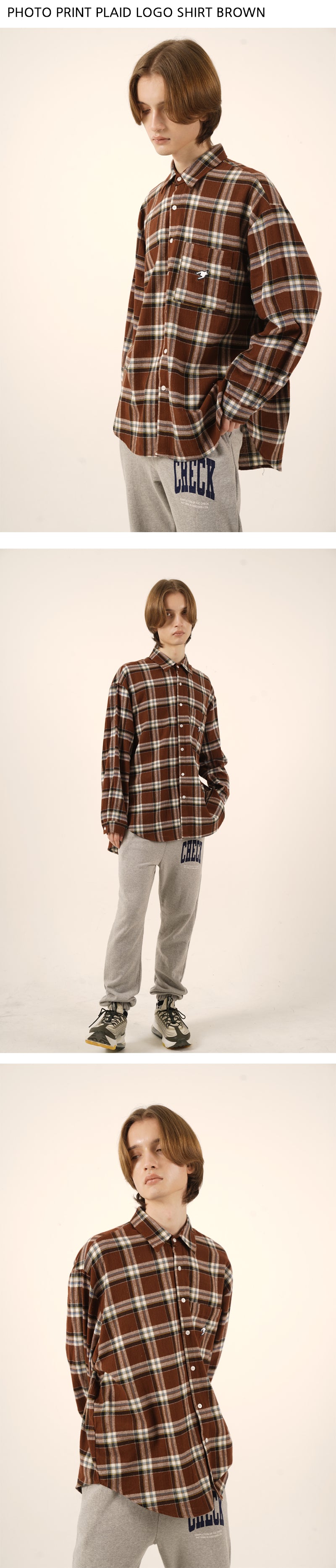 PHOTO PRINT PLAID LOGO SHIRT (BROWN)