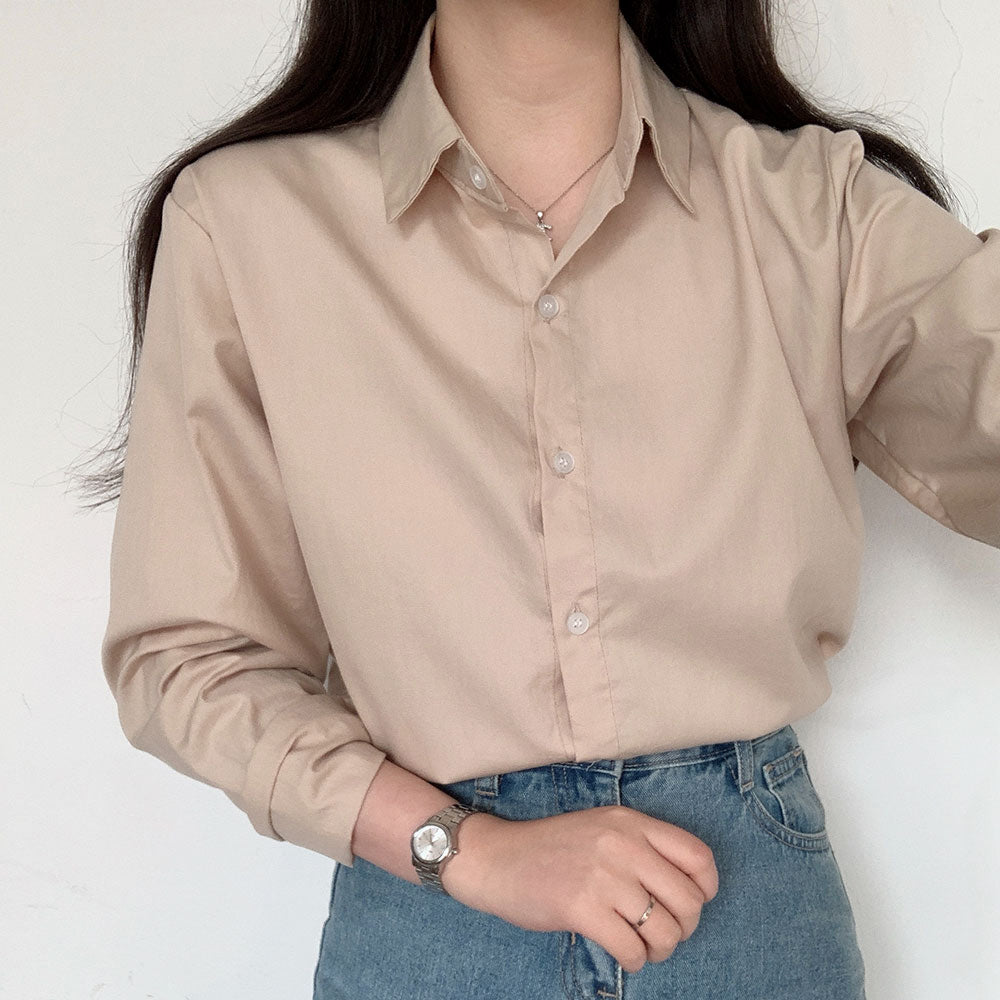 Solid Tone Button-Up Cotton Shirt