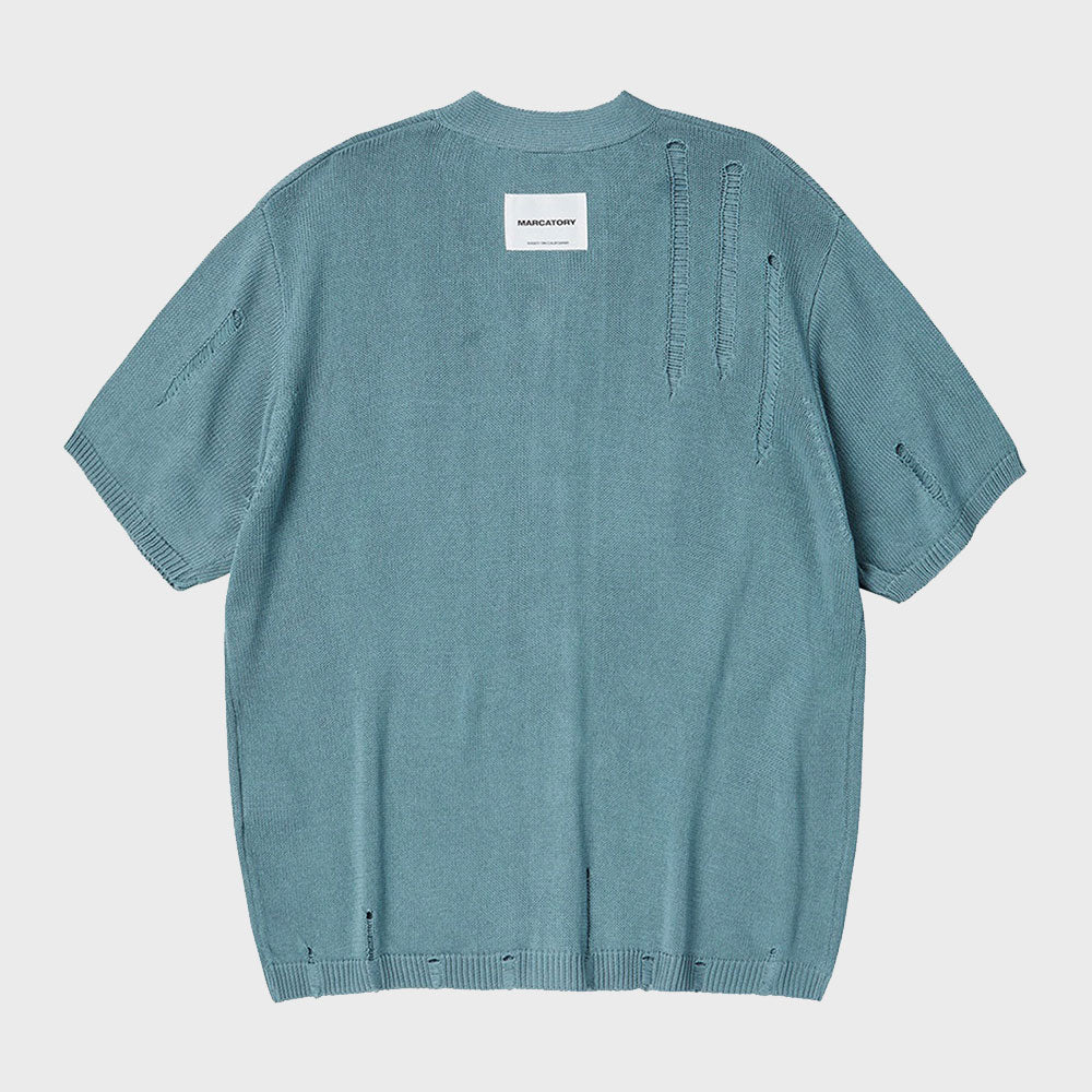 DAMAGE HALF SLEEVE CARDIGAN (AQUA)