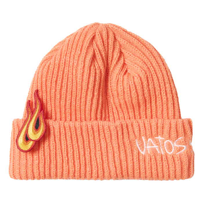 FLAME PATCH EMBROIDERED BEANIE KHAKI/ ORANGE / SKY BLUE /  BLACK