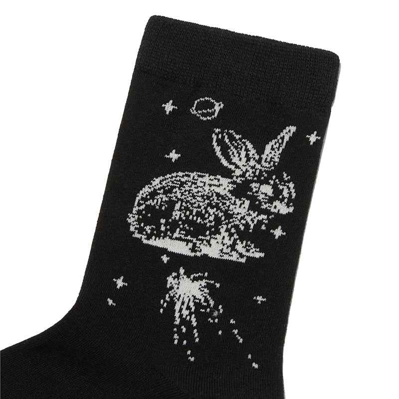 WITTY BUNNY SKETCH GRAPHIC SOCKS [CHARCOAL]