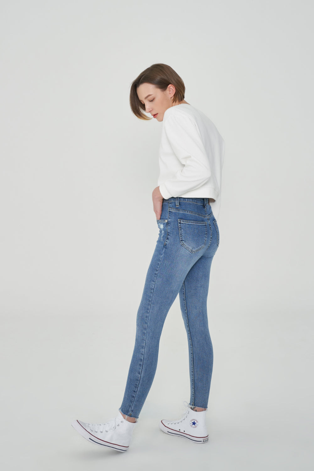 HIGH WAIST LIGHT BLUE SKINNY JEAN [6808]