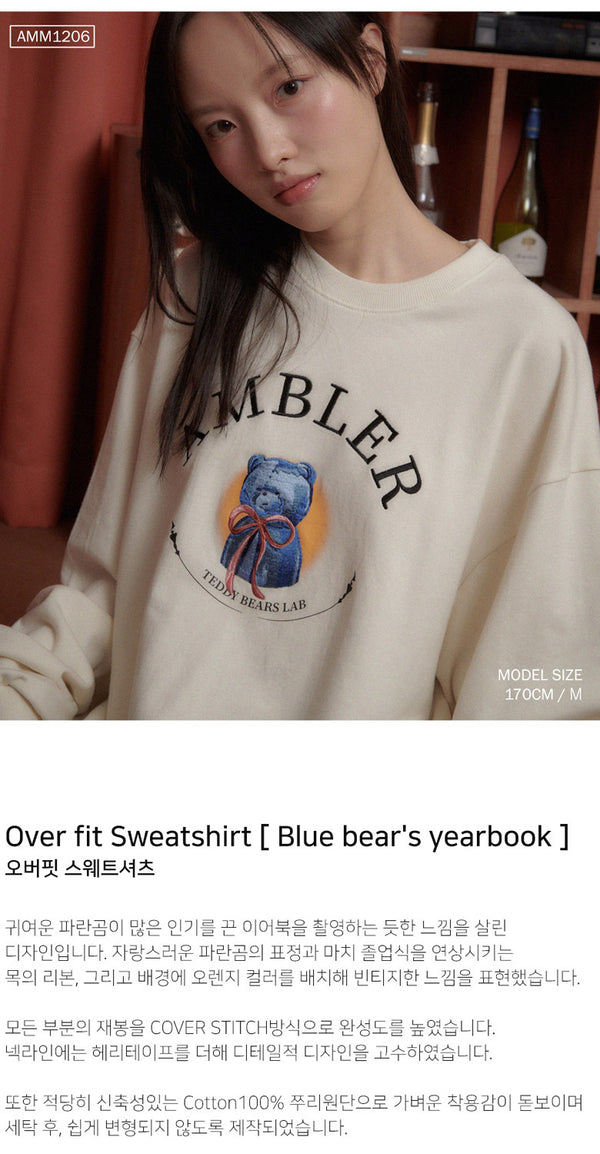 AMBLER 男女共用 Blue bear yearbook オーバーフィット マンツーマンTシャツ AMM1206