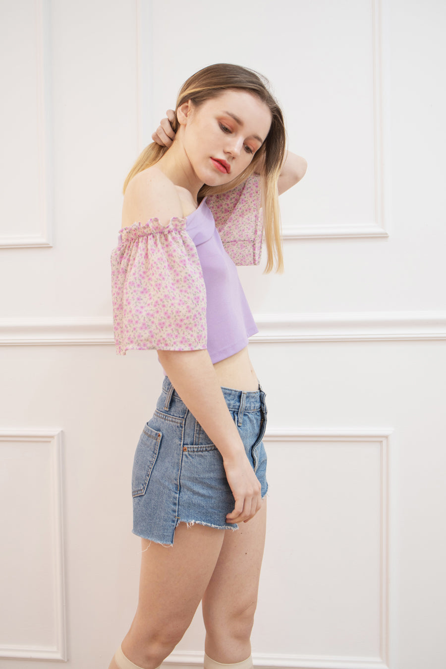 chiffon shirring t-shirt purple