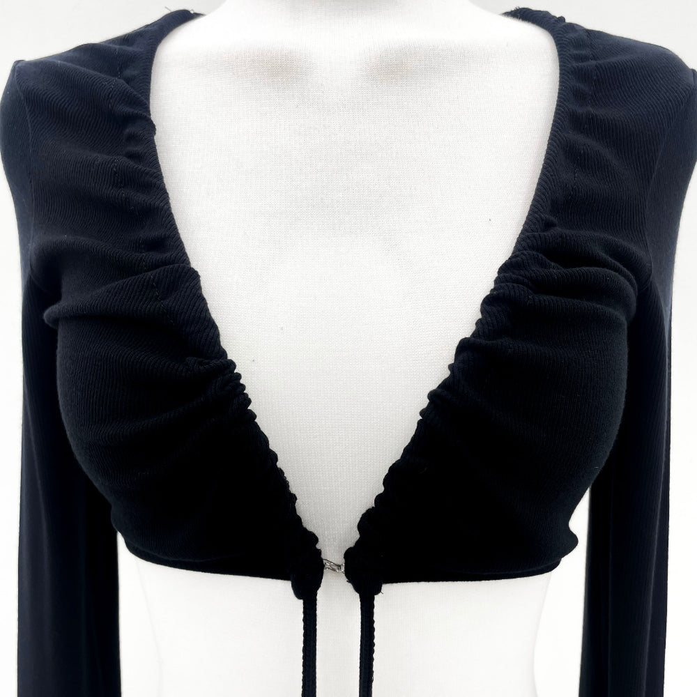 Shirring strap crop cardigan (Black)