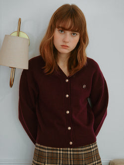 WOOL BLENDED BASIC CARDIGAN BURGUNDY