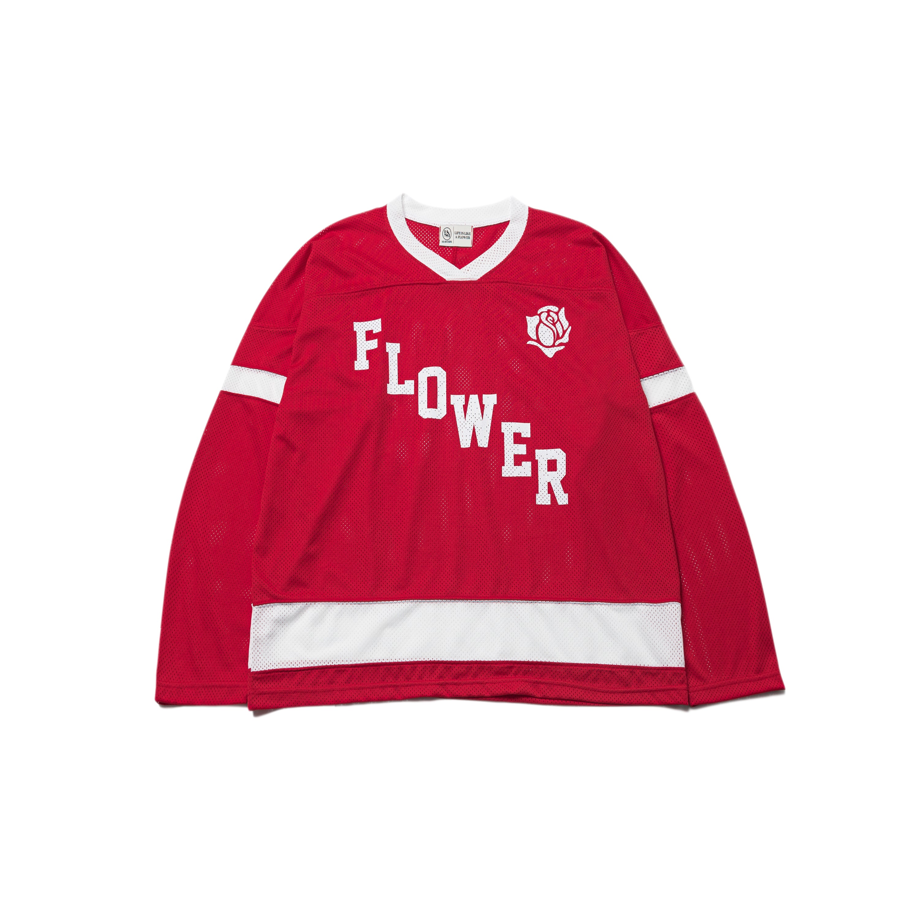 FLOWER AMERICAN FOOTBALL MESH L/S TEE(RED)