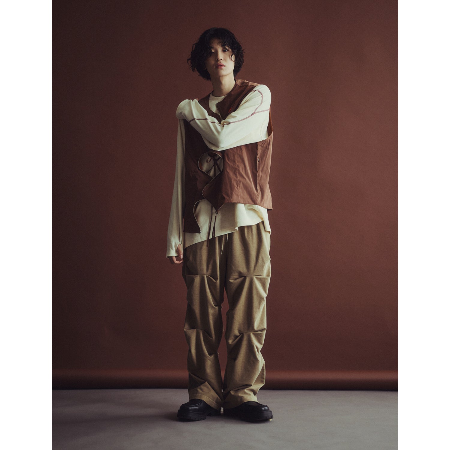 PIGMENT WASHED CREASE PANTS_CAMEL BROWN